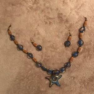 Glass gold dust necklace and earrings